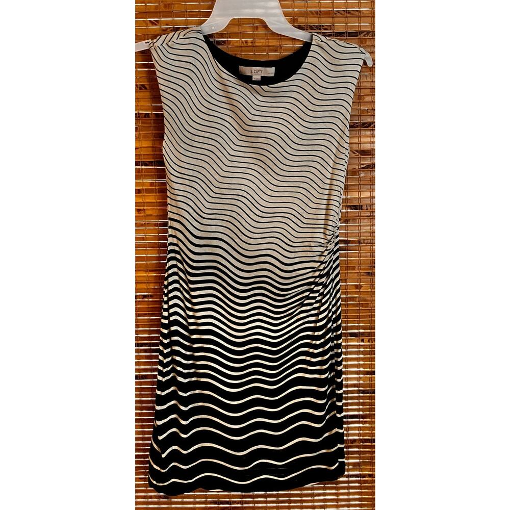 Ann Taylor LOFT Petite Small Dress Sleeveless KNEE Black Lined Knit Stretchy SP‎